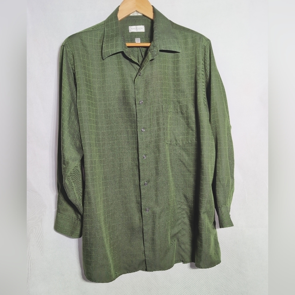 Van Heusen Moss Green Windowpane Textured Shirt